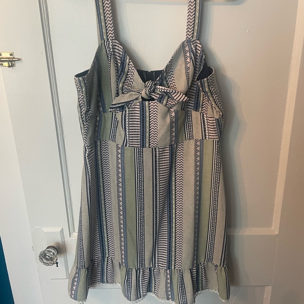 Striped Kids Dress in Blue and Cream
